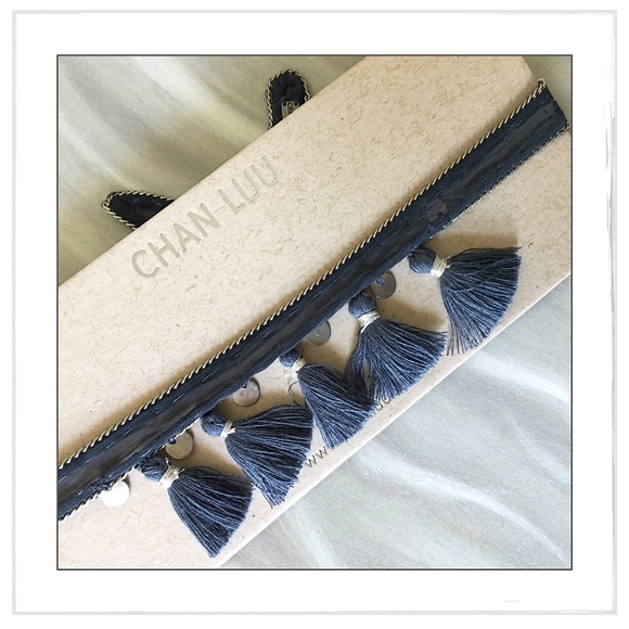 Chan Luu Blue Tasseled Chiffon And Silver Choker - Picture 2 of 5